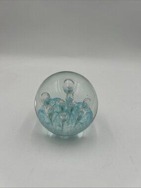 PAPER WEIGHT LIGHT BLUE  3 1/2 Inches Diameter heavy nice